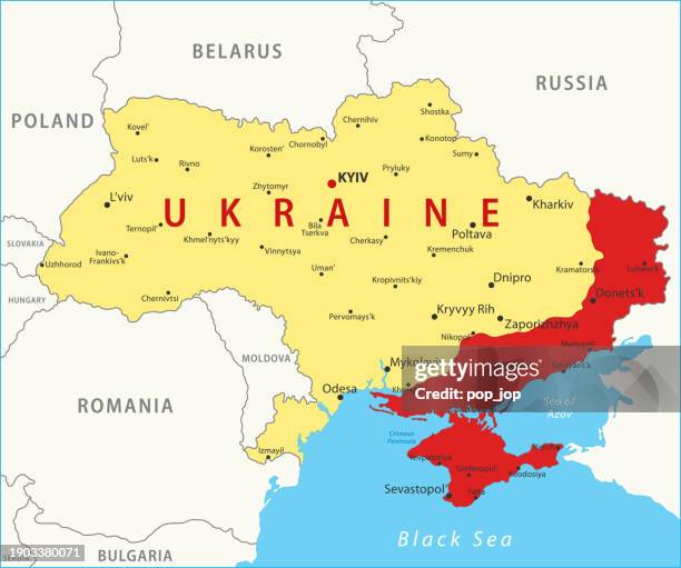 ukraine war map. vector colored map of ukraine - russia ukraine stock illustrations
