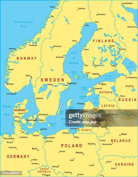 baltic region map. vector colored map of baltic countries - lithuania stock illustrations