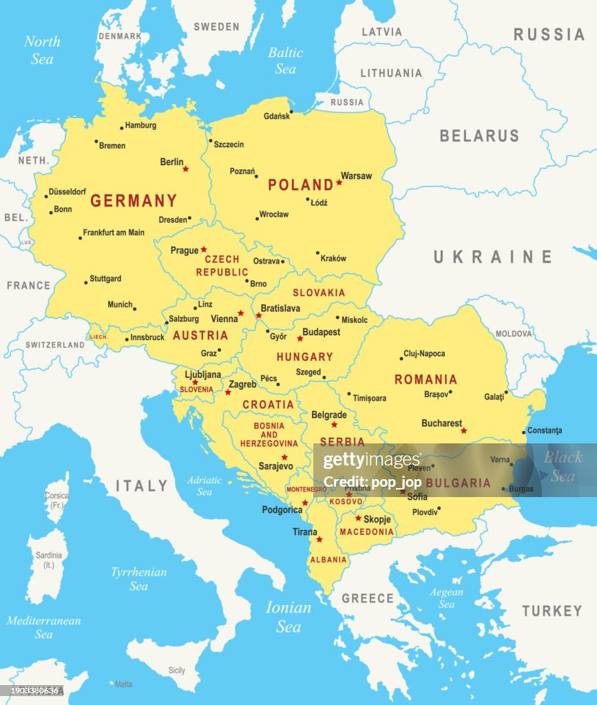 Central Europe Map. Vector colored map of Central Europe