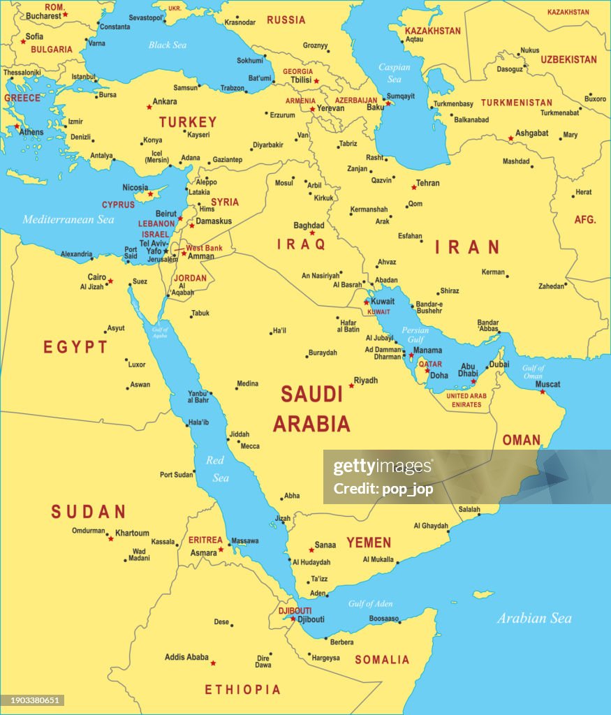 Middle East Map. Vector colored map of Middle East