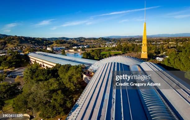 marin county civic center building viewed from the air - civic stock pictures, royalty-free photos & images