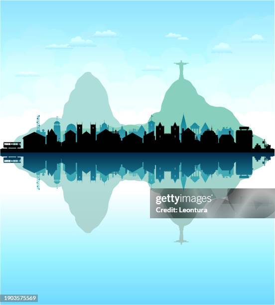 rio de janeiro skyline silhouette (all buildings are complete and moveable) - rio de janeiro skyline stock illustrations