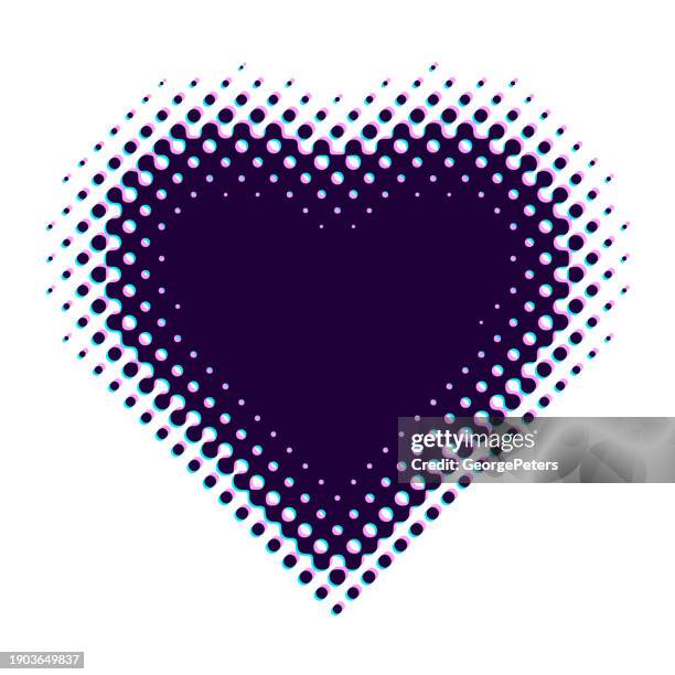 heart shape half tone with glitch technique - 3d heart pattern stock illustrations
