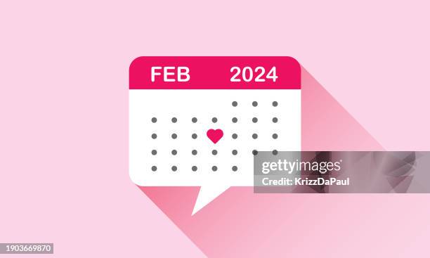 valentine's day, february 14, calendar 2024 - february stock illustrations