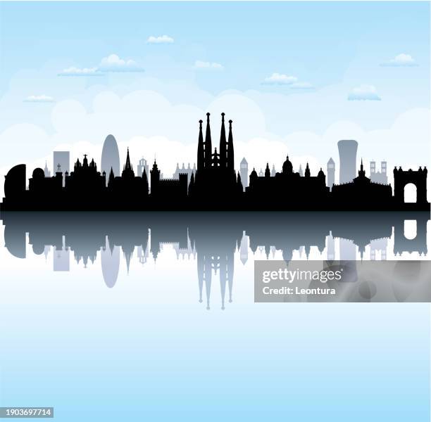 barcelona skyline silhouette (all buildings are complete and moveable) - gothic quarter stock illustrations