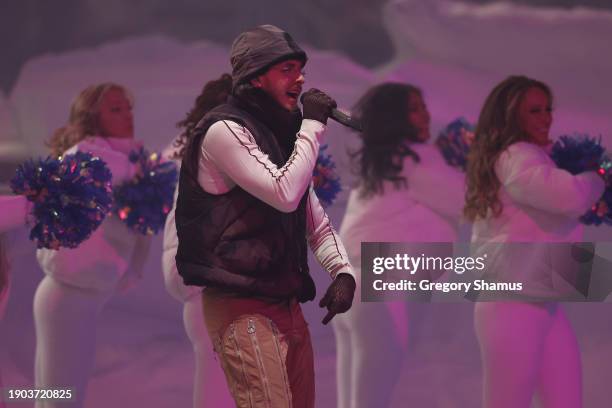 Artist Jack Harlow performs during halftime of a game between the Green Bay Packers and Detroit Lions at Ford Field on November 23, 2023 in Detroit,...