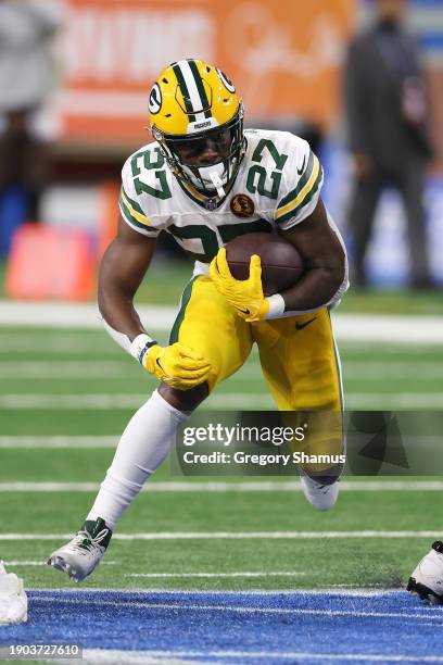 Patrick Taylor of the Green Bay Packers plays against the Detroit Lions at Ford Field on November 23, 2023 in Detroit, Michigan.