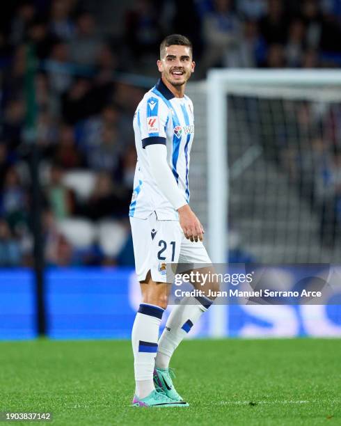 Andre Silva of Real Sociedad looks on during the LaLiga EA Sports match between Real Sociedad and Deportivo Alaves at Reale Arena on January 02, 2024...