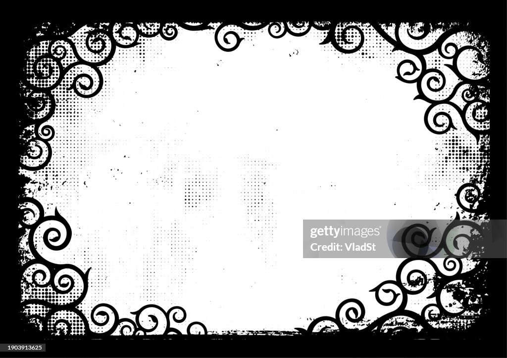 Swirls Filigree Thorns Decorative Frame Border Grunge Background