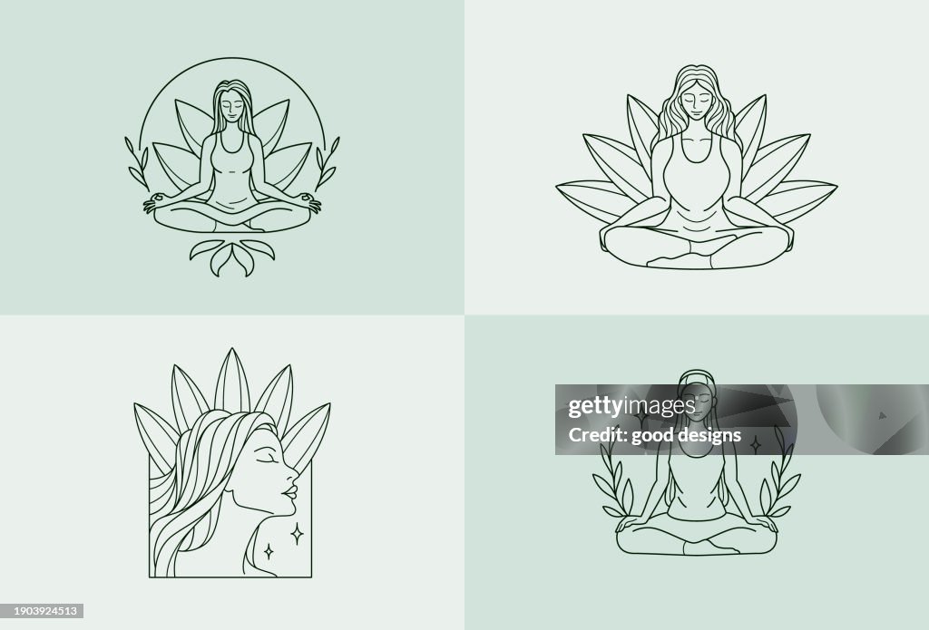 Collection of lineart yoga vector illustration designs. yoga lineart collection bundle for line art concept vector design stock illustration
