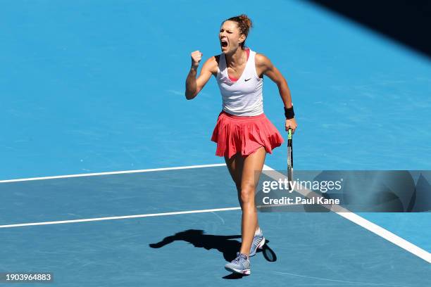 Katarzyna Piter of Team Poland celebrates a point in the mixed doubles match partnered with Jan Zielinski against You Xiaodi and Sun Fajing of Team...