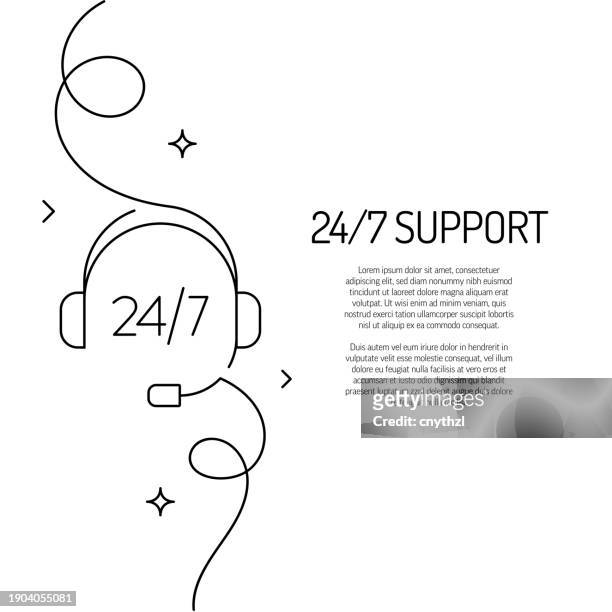 stockillustraties, clipart, cartoons en iconen met continuous line drawing of 24 hrs support icon. hand drawn symbol vector illustration. - 24 7
