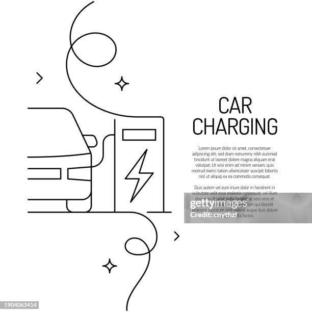 continuous line drawing of car charging icon. hand drawn symbol vector illustration. - electric vehicle vector stock illustrations