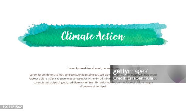 a vector design template related to environmental issues. it includes a watercolor-brushed highlighted title with climate action written in the headline. - net zero stock illustrations