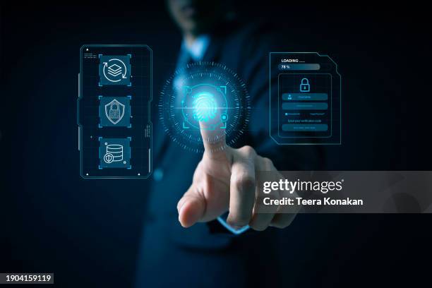 fingerprint scanning can safely access sensitive information and accept access - biometrics stock pictures, royalty-free photos & images