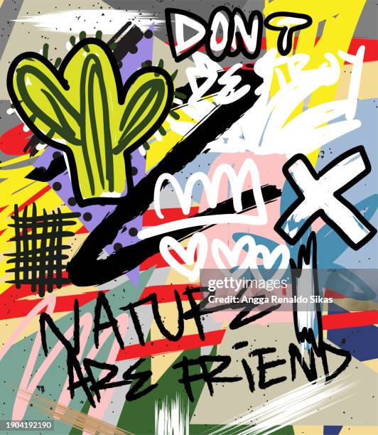 freestyle sketchy and grungy hand drawn abstract chaotic nature theme and typography art poster background - modern art stock illustrations