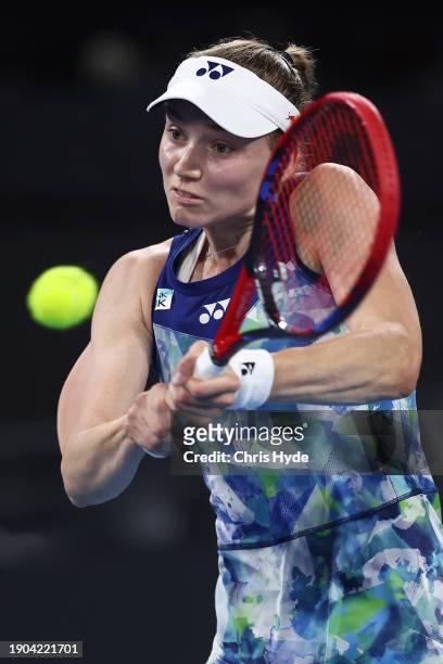 Elena Rybakina of Kazakhstan plays a backhand in her match against Olivia Gadecki of Australia during day four of the 2024 Brisbane International at...