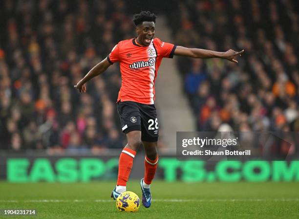 Albert Sambi Lokonga of Luton Town runs with the ball during the... News Photo - Getty Images