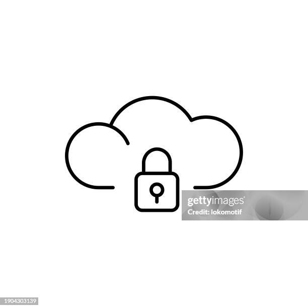 protected cloud computing line icon with editable stroke. the icon is suitable for web design, mobile apps, ui, ux, and gui design. - big tech white background stock illustrations