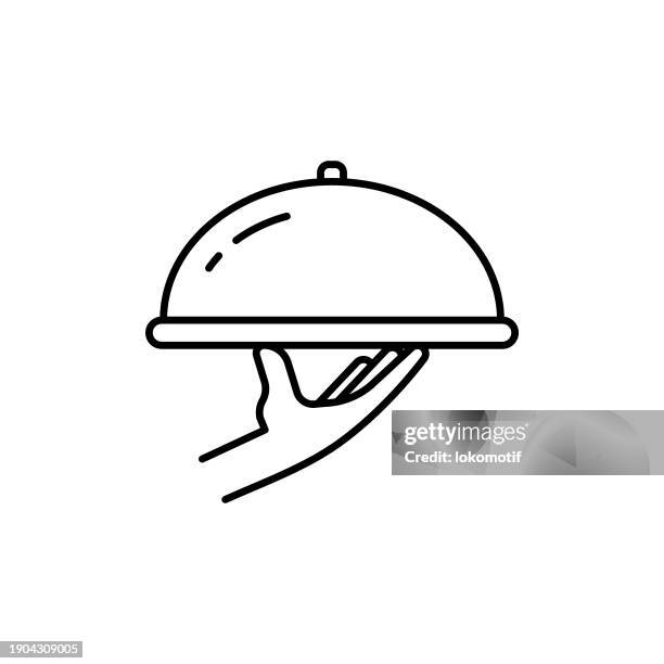 fine dining line icon with editable stroke. the icon is suitable for web design, mobile apps, ui, ux, and gui design. - serving tray white background stock illustrations