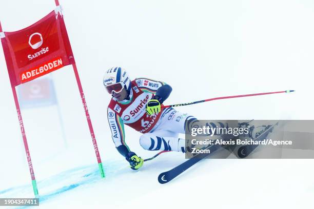 Anton Grammel of Team Germany in action during the Audi FIS Alpine Ski World Cup Men's Giant Slalom on January 6, 2024 in Adelboden, Switzerland.
