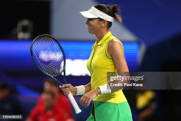 Ajla Tomljanovic of Team Australia celebrates winning her singles match against Natalija Stevanovic of Team Serbia during day six of the 2024 United...