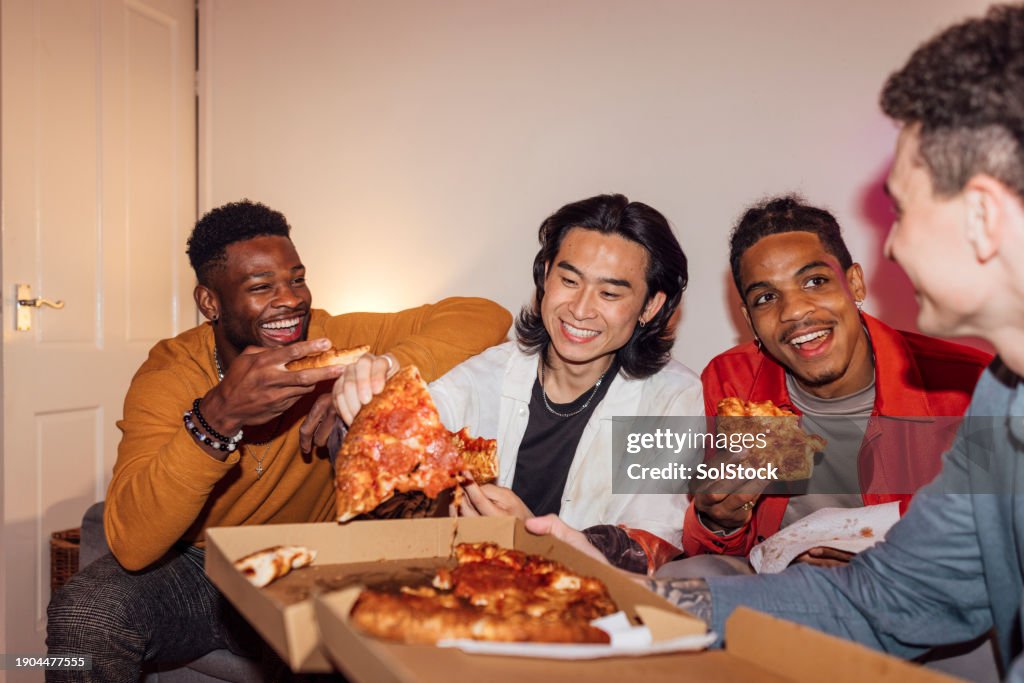 Enjoying a Pizza Together