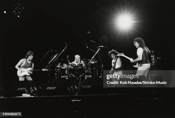 Jeff Beck, Steve Lukather, Neal Schon, Terry Bozzio performing at 'Kirin Beer's New Gigs '89' in Tokyo, Japan, 5th August 1989.