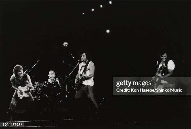 Jeff Beck, Steve Lukather, Neal Schon, Terry Bozzio performing at 'Kirin Beer's New Gigs '89' in Tokyo, Japan, 5th August 1989.