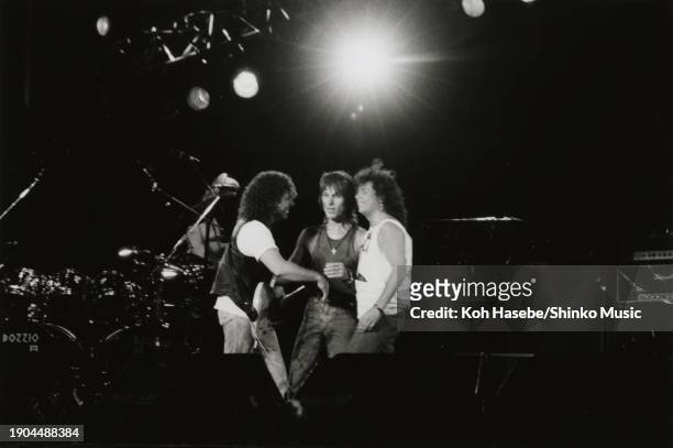 Jeff Beck, Steve Lukather, Neal Schon, Terry Bozzio performing at 'Kirin Beer's New Gigs '89' in Tokyo, Japan, 5th August 1989.