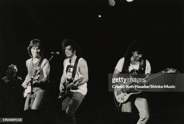 Jeff Beck, Steve Lukather, Neal Schon, Terry Bozzio performing at 'Kirin Beer's New Gigs '89' in Tokyo, Japan, 5th August 1989.