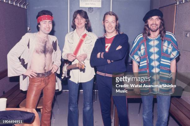 Group photo of the British band Bad Company, Paul Rodgers, Mick Ralphs, Simon Kirke, Boz Burrell, in 1977.