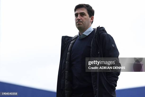 Bournemouth's Spanish manager Andoni Iraola check out the conditions ahead of the English FA Cup third round football match between Queens Park...