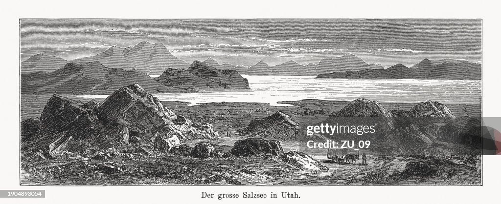 Great Salt Lake in Utah, USA, wood engraving, published 1894