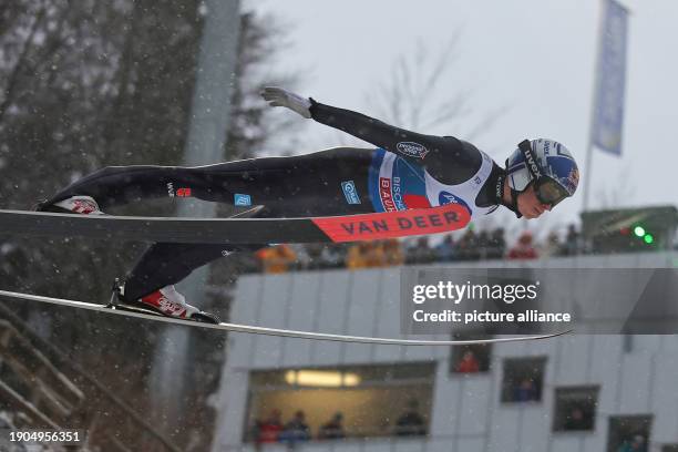 January 2024, Austria, Bischofshofen: Nordic skiing/ski jumping: World Cup, Four Hills Tournament: Large hill, men, trial round: German Andreas...