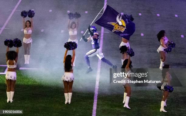 Harrison Smith of the Minnesota Vikings takes the field before the game against the Green Bay Packers at U.S. Bank Stadium on December 31, 2023 in...