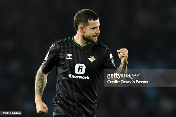 Aitor Ruibal of Real Betis celebrates after scoring their team's first goal during the LaLiga EA Sports match between Celta Vigo and Real Betis at...