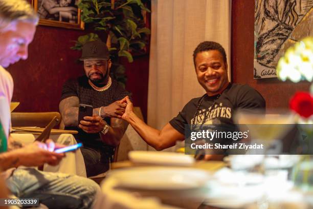 Cent and Cuba Gooding Jr. Attend birthday dinner for Cuba Gooding Jr. Hosted by 50 Cent at Sopra Miami on December 31, 2023 in Miami Beach, Florida.