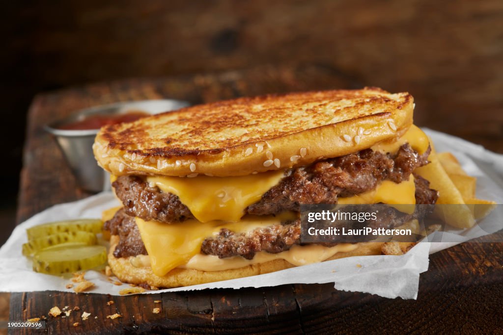 Copycat Grilled Cheese Burger on a Sesame Seed Bun