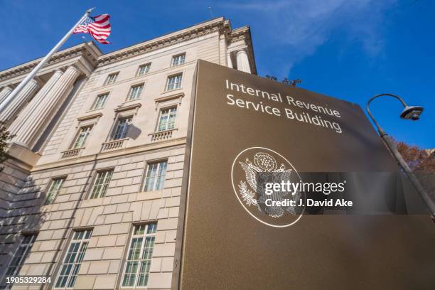 The U.S. Flag flys above the International Revenue Service headquarters building on January 3 in Washington, D.C.