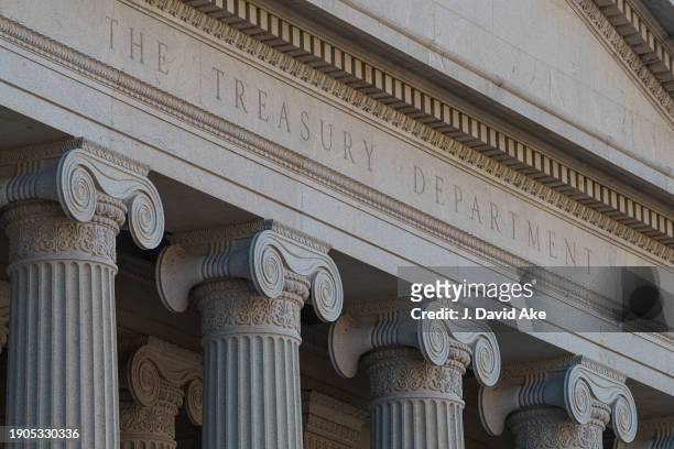 The front of the U.S. Treasury Building on January 3, 2024 in Washington, D.C.
