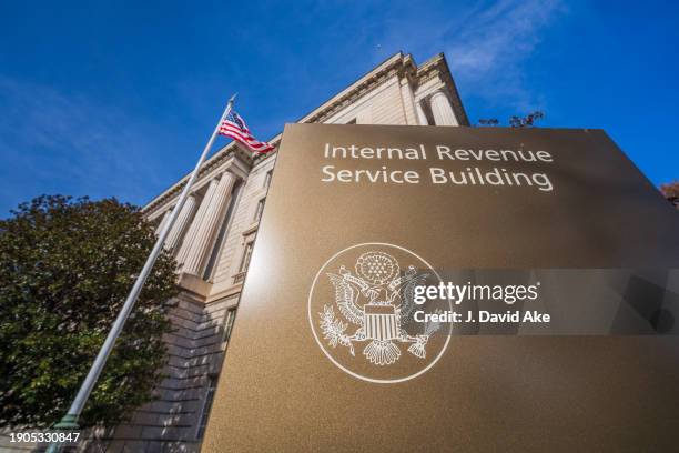 The U.S. Flag flys above the International Revenue Service headquarters building on January 3 in Washington, D.C.