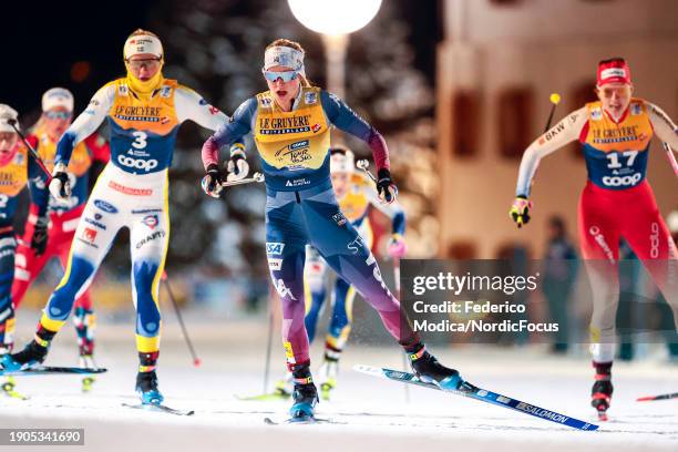 Jessie Diggins of the USA competes during the FIS World Cup Cross - Country Tour de Ski Individual Sprint in Freestyle Technique on January 3, 2024...