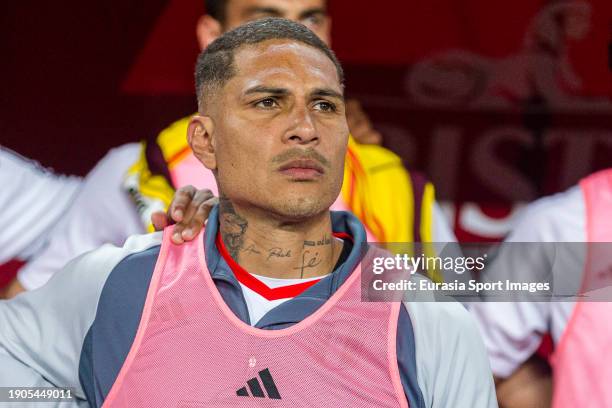 Paolo Guerrero of Peru looks on from the bench prior to the FIFA World Cup 2026 Qualifier match between Peru and Venezuela at Estadio Nacional de...
