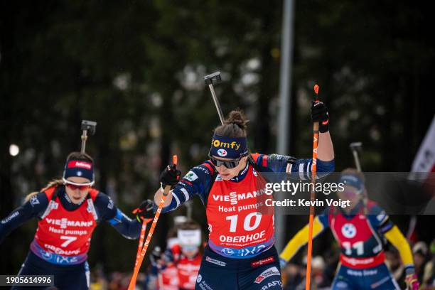 Julia Simon of France in action competes during the Women 10 km Pursuit at the BMW IBU World Cup Biathlon Oberhof on January 6, 2024 in Oberhof,...