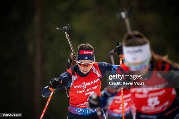 Lisa Vittozzi of Italy in action competes during the Women 10 km Pursuit at the BMW IBU World Cup Biathlon Oberhof on January 6, 2024 in Oberhof,...