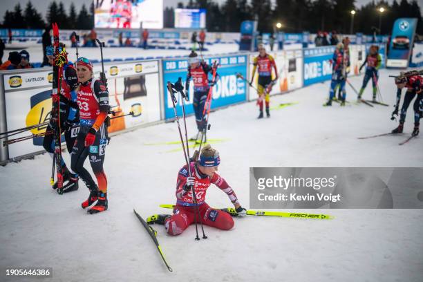 Anna Gandler of Austria in the finish after the Women 10 km Pursuit at the BMW IBU World Cup Biathlon Oberhof on January 6, 2024 in Oberhof, Germany.