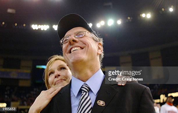 Head coach Jim Boeheim of Syracuse stands with his wife Julie after defeating Kansas 81-78 during the championship game of the NCAA Men's Final Four...