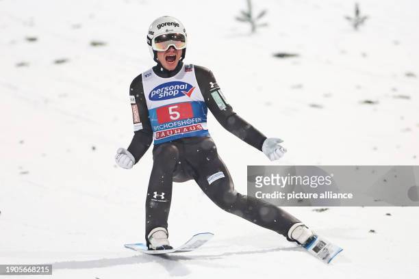 January 2024, Austria, Bischofshofen: Nordic skiing/ski jumping: World Cup, Four Hills Tournament: Large hill, men, 2nd round: Slovenian Anze Lanisek...