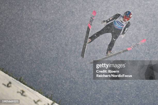 Taku Takeuchi of Japan competes during the FIS World Cup Ski Jumping Four Hills Tournament Men Individual HS142 on January 6, 2024 in Bischofshofen,...